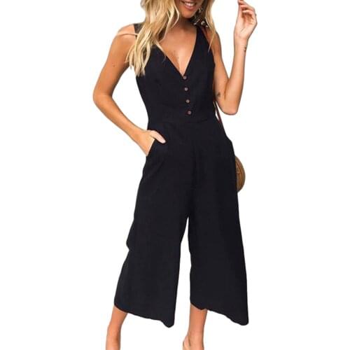 Women Rompers 2021 Summer New Ladies Casual Clothes Loose Linen Cotton Jumpsuit Sleeveless Backless Playsuit Trousers Overalls