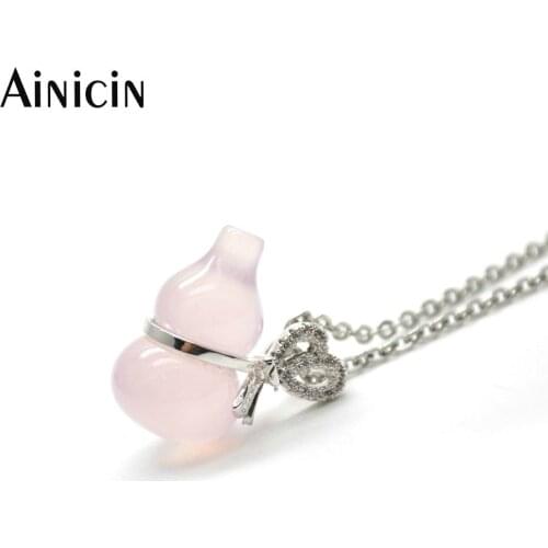 10pcs High Quality Pink Stone Calabash Shape Pendant Rhinestone Setting With 16'' Silver Chain Necklace Fashion Women Jewelry