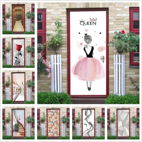 2PCS/SET Door Wallpaper Murals Removable PVC Self-adhesive Waterproof Wallpaper Home Decor DIY Poster deursticker stickers porte