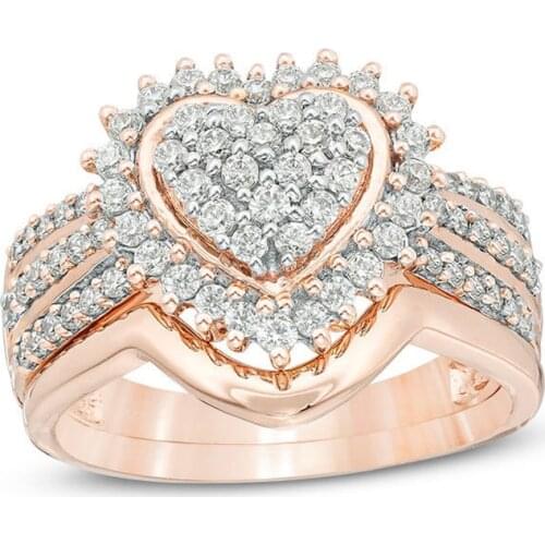 2Pcs/set Romantic Heart White Crystal Wedding Rings Set Bridal For Women Vintage AAA Zircon Statement Ring Fashion Jewelry Gifts