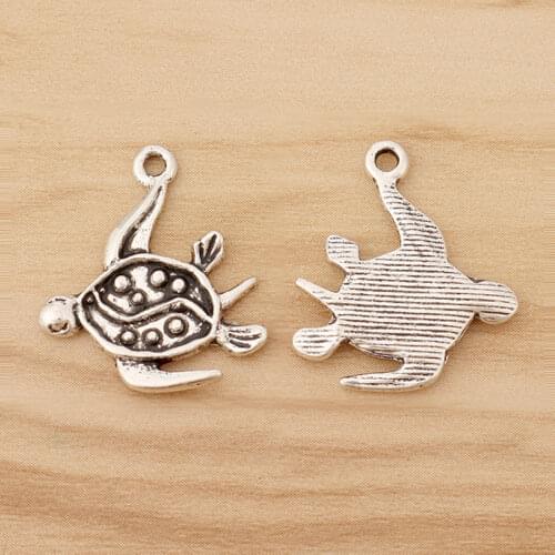 20 Pieces Tibetan Silver Tortoise Turtle Charms Pendants Beads for Bracelet Necklace Jewellery Making 23x21mm