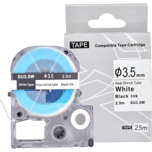 3pk Epson SU3.5W Label Tape 3.5mm*2.5m Black on White Heat Shrink Tube Label Tapes SU3.5W for Epson Label Printer Ribbon