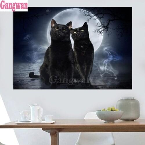 5D round square diamond embroidery black cats moon Diy full sets diamond painting mosaic pictures rhinestones icon decoration