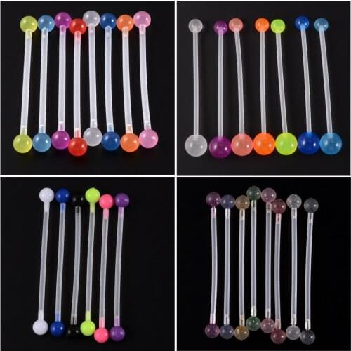 8Pcs 14gX38mm Acrylic Industrial Barbell Earrings Bioflex Piercing Pregnant Navel Belly Button Ring Straight Bar Body Jewelry