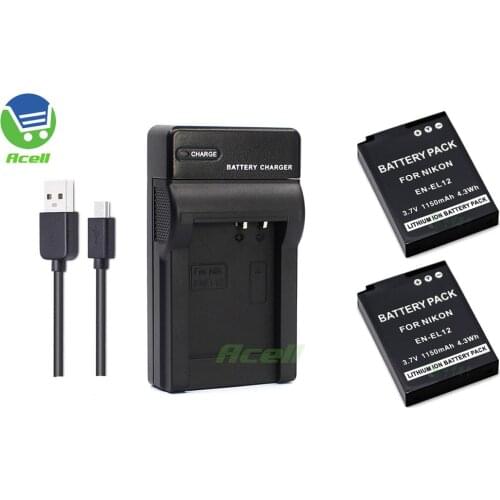 EN-EL12 Battery + USB Charger for Nikon KeyMission 360 170 COOLPIX W300s A900 A1000 B600 COOLPIX P340 P330 310 300 Camera