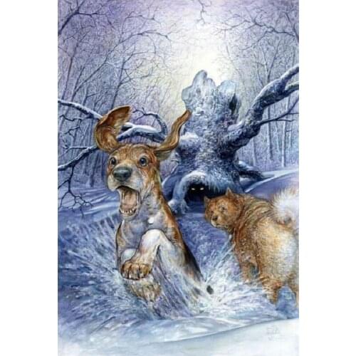 DIY Diamond Embroidery Snow scene Diamond Painting Full Square Rhinestones Pictures Cross Stitch Mosaic dog Diamond round