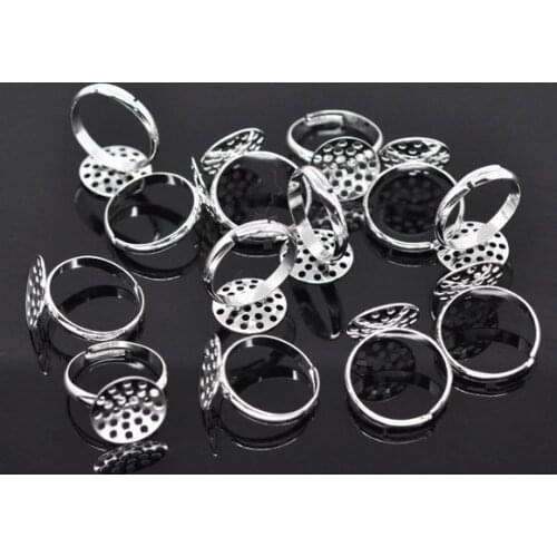 Free shipping!!!!!500pcs/lot Adjustable Silver Plated Ring Base Blank Findings 19mm base 14mm