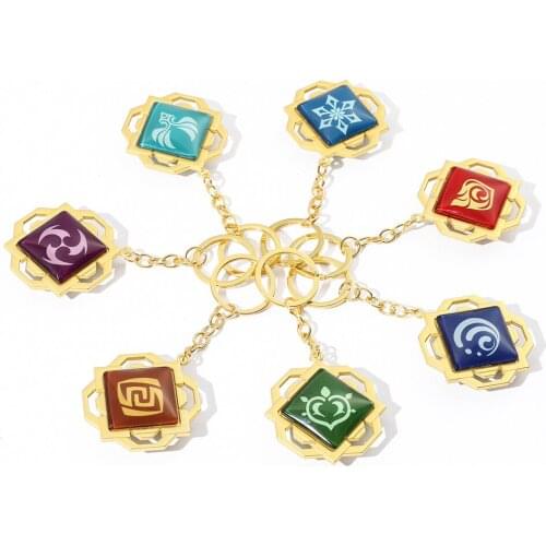 Genshin Impact Eye Hot Game Metal Jewelry Keychain Cosplay Fashion Simple Keychain 7 Element Luminous AccessoriesGift Jewelry