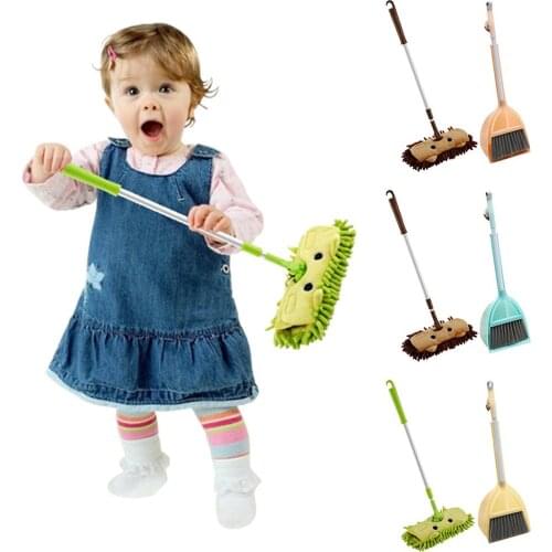 Baby Mini Play House Sweeping Cleaning Toy Combination Child Mop Broom Set Simulation Telescopic Flat Drag