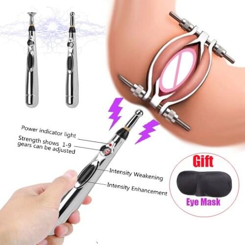 Electric Shock Vaginal Pen Metal Labia Clip Cat Clips Vagina Speculum G-Spot Clit Stimulator Bdsm Bondage Shame Women Sex Toy