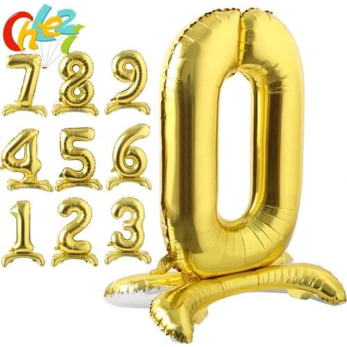 1pcs 32inch standing Number Foil balloon Birthday Party Decoration balloons Rose gold Silver red Number 1 2 3 year baby shower
