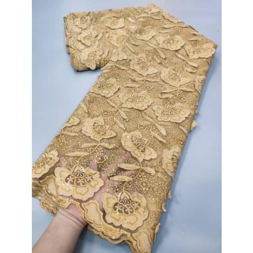 Hot Sale Nigerian Lace Fabric 2021 High Quality Embroidery Tulle Lace Latest African French Net Lace With Sequins 5yards