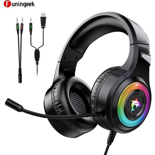 Gaming Headset Fone Gamer Noise Cancelling Over Ear Headphone With Microphone RGB Light Wired Headphones For PC PS4 Xbox One