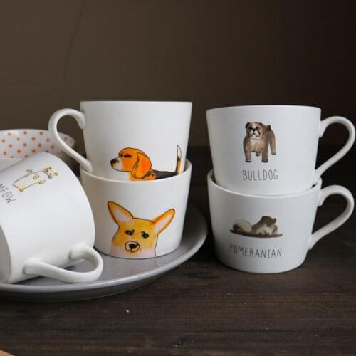 Ceramic White Matte Cat Dog Polk Dot Cartoon Mug/Breakfast Cereal Mug