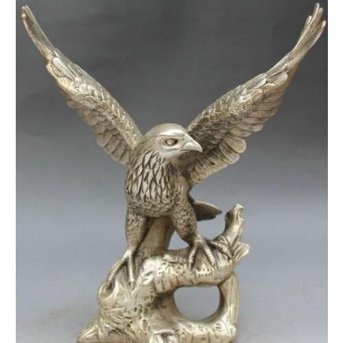 China Silver Handwork Carving Flying Eagle Eagles Hawk Hawks Beast Animal Statue