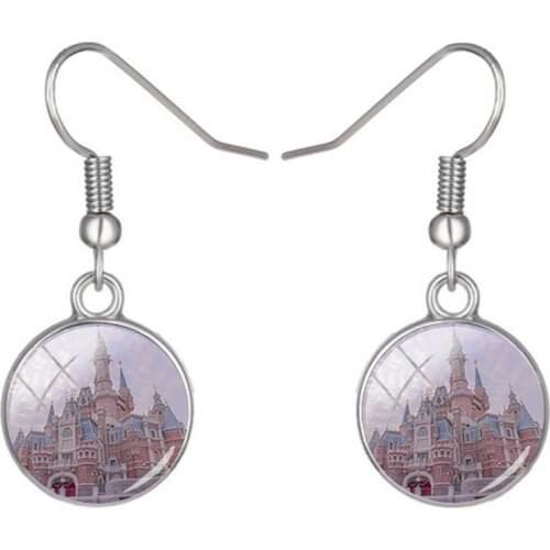 Disney Dream Castle Earrings Fashion Exquisite Frozen Pendant Earrings Handmade Glass Cabochon Earrings Pendant
