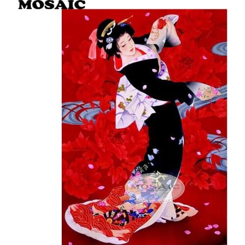 MOSAIC 5D Diy Diamond Painting,Cross Stitch Japanese kimono woman Full Square Diamond Embroidery Home Decoration B191