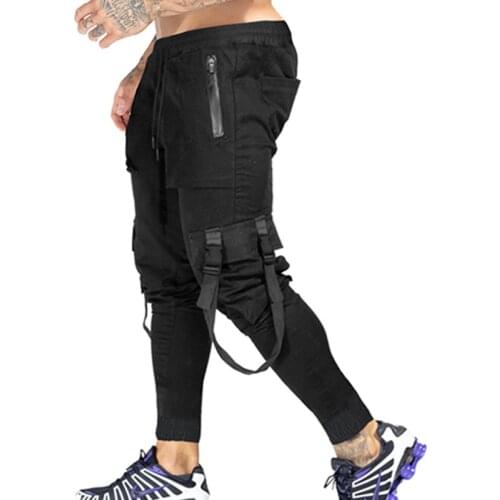Men Sweatpants Harajuku Streetwear Jogging Military Techwear Nice Men Cargo Pants Joggers Ribbon Multi Pockets Pants for Men