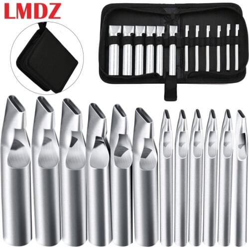 LMDZ 12Pcs Leather Craft Oval Shape Hole Punch Set Leather Hollow Hole Puncher Flat Hole Punch Maker Cutter Chisel Working Tool