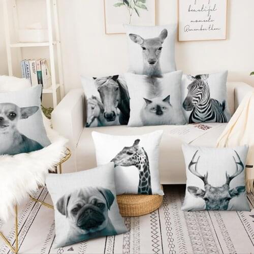Retro Animal Film Printed Cushion Decorative Pillow Black And White Art Pillowcase Home Decor Sofa Throw Pillow 45*45