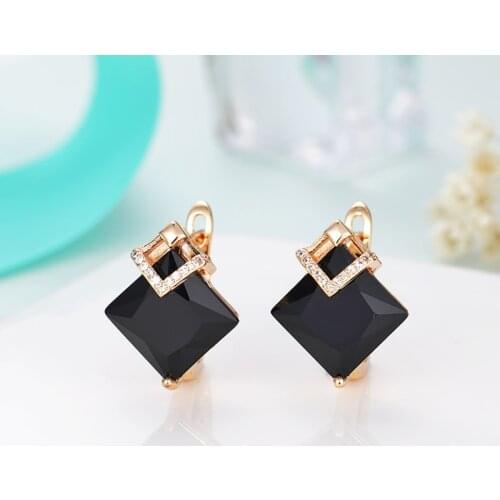 New Classic Big Square Zircon Earrings Gold Silver Color Plated Gem Stone Geometric Stud Earrings for Women Fashion Jewelry