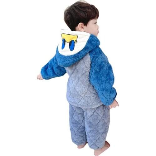 New Winter Baby Girls Clothes Suit Fashion Kids Sleepwear Children Warm Hooded Coat Pants 2Pcs/Sets Toddler Casual Boys Pajamas