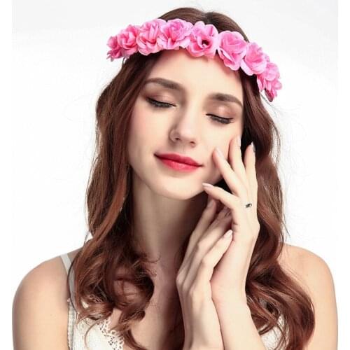 New 7 colors Fashion Bohemia Style Rose Flower Headbands Girl Floral Crown Hairband Wedding Hair Garland Bridal Wedding Hair