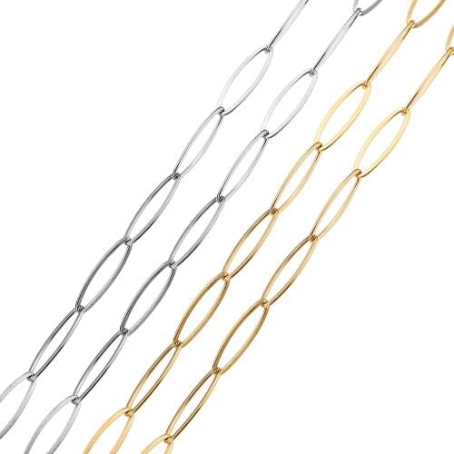 1 Meter 316L Stainless Steel Gold Tone 1.0x6x20mm Oval Rolo Link Bulk Necklace Chain for DIY Bracelet Necklace Jewelry Making