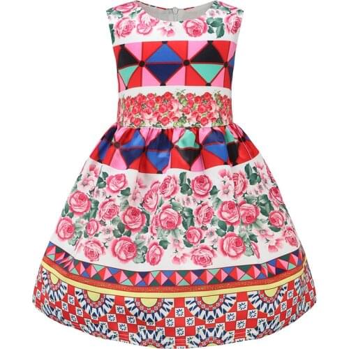 Summer Dress Fashion Plaid Baby Girl Dress Breathable Soft Rose flower girl dresses for Birthday Wedding Size 2-8T