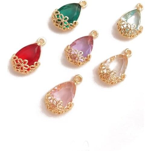 4PCS Water Drop Shape Zircon Pendant Bracelet Charms for Jewelry Making DIY 14k Gold Plated Handmade Copper Accessories