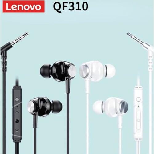 Lenovo QF310 3.5mm Wired Headphones Heavy Bass Stereo in-Ear Headset Earbuds Volume Control Compatible For Mobile Phones Laptops