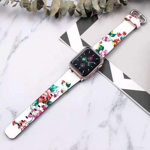 Leather Solo Loop Strap for Apple watch 6 band 40mm 44mm 38mm 42mm Flower Belt Watchband for iwatch series 5 4 3 2 1 accessories