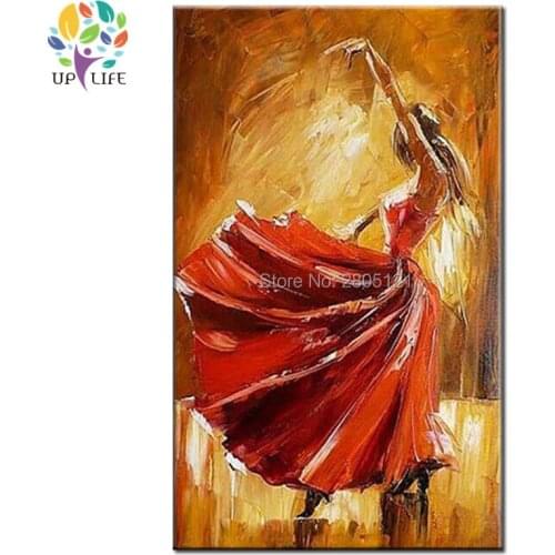 Hand painted red dressing girl oil painting spanish Bullfighting girl in red skirt canvas wall picture abstract dancer paintings