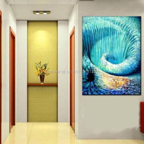 Hand painted modern picture seascape oil painting abstract blue wall painting Shoal of fish canvas art unique gift home decor