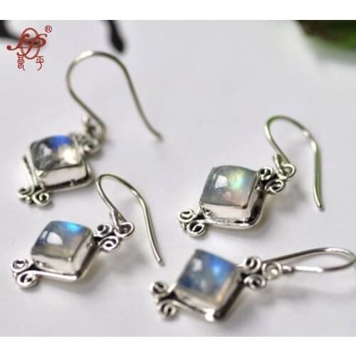 2018 Hot Sale New Brinco Bali, India And Nepal Moonstone Handmade 925 Sterling Jewelry Earrings Inlaid Natural Drop For Women