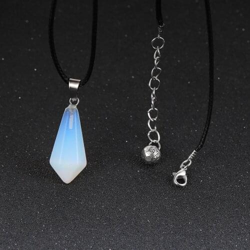 Unisex Men Women Hexagonal Cone Natural Gem Stone Pendant Necklace Top Grade Opal Pink Crystal Tiger Eye Reiki Lucky Amulet