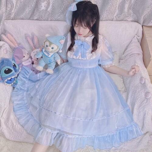 Japanese Sweet lolita dress Doll Collar Short-Sleeve Dress Childrens 2021 New Summer fairy kei princess lolita cosplay