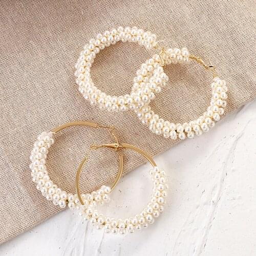 ANESOA 2 Types C-type Pearl Circle Earrings Ear Ring For Women Temperament Geometric Statement Pendiente Wedding Fashion Jewelry