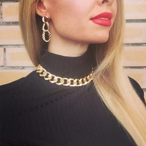 Punk Hip Hop Golden Metal Choker Necklace for Women Statement Fashion Necklaces Gothic Cuban Chunky Chain Charm Necklace