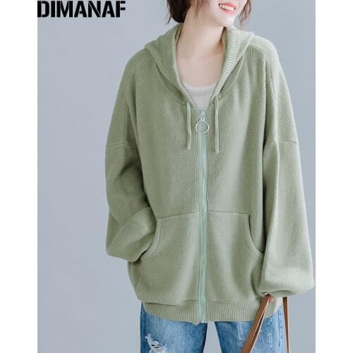 DIMANAF Oversize Winter Women Sweater Coat Thick Wool Lady Outerwear Loose Batwing Sleeve Knitted Cardigan Zipper Female Clothes