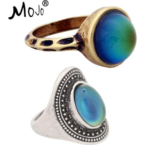 2PCS Vintage Bohemia Retro Color Change Mood Ring Emotion Feeling Changeable Ring Temperature Control Ring for Women RG002-011