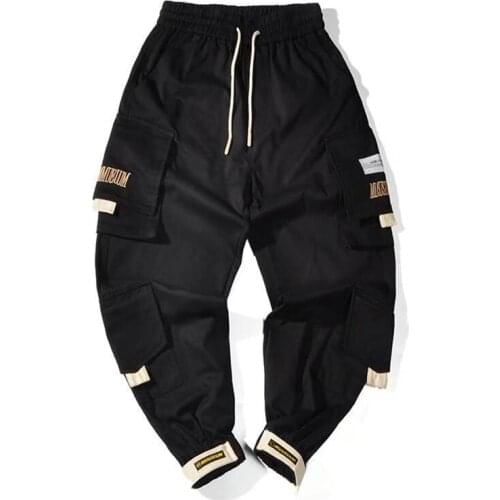 2020 Fashion Mens Multi Pockets Cargo Pants Loose Casual Pants Student Capri Drawstring Sweatpants Joggers Trouser Streetwear