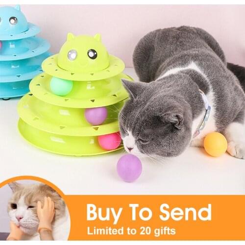 2021 Three Levels Gatos Toy Cat Funny Tower Tracks Disc Training Intelligence Amusement Park Toys Plastic Tunnel Para Pet Ball