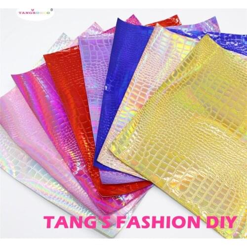 24PCS---20X22CM DIY Hair Bow Material Laser Color Crocodile Skin PU Synthetic Faux Leather