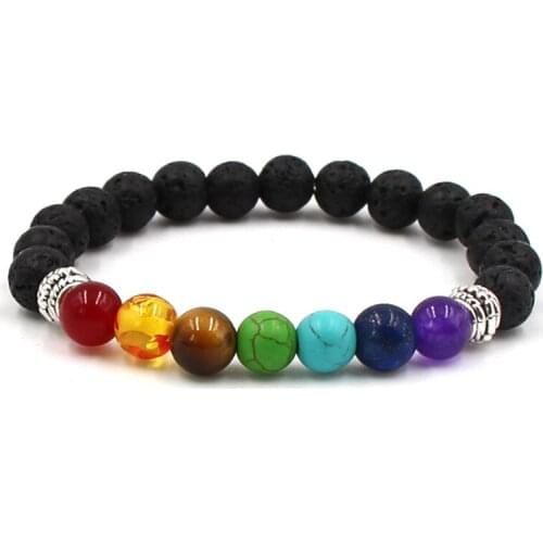 4 Styles 7 Chakra Men Black Lava Stone Bracelet Healing Balance Beads Reiki Buddha Prayer Natural Stone Yoga Bracelet For Women