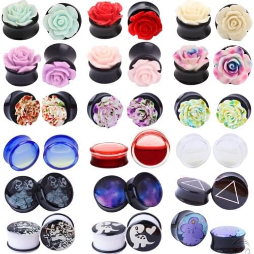1pair Acrylic Flower Screw Single Flared Ear Flesh Hollow Tunnel Plug Gauges Ear Body Jewelry Body Piercing For Women Bijoux