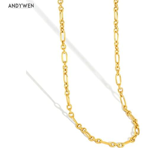 ANDYWEN 925 Sterling Silver Gold Chain Man Hand Chain Locker Chain Choker Necklace Women Rock Punk Jewelry For Women