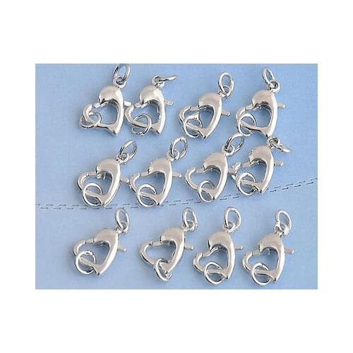 Free Shipping 50PCS/Lot Jewelry Findings Repair Connector 925 Sterling Silver Heart Lobster Claw Clasps 11X11MM