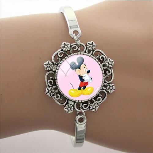 Disney Trend Mickey Mouse Play Bracelet High Quality Lace Mickey Mouse Art Photo Glass Dome Mens And Womens Bracelets
