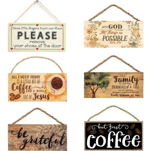 Wooden Plaque Pendant Tag Wooden Vintage Hanger Board Sweet Home Coffee Bar Decor Sign Wall Door Hanging Art Plaque Sign